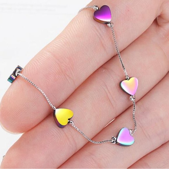 NEW 925 Sterling Silver Gradient Heart Bracelet - Picture 3 of 8